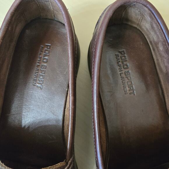 Polo Sport Ralph Lauren Mens Preppy Classic Brown Leather Penny Loafers 10.5D - Picture 12 of 12